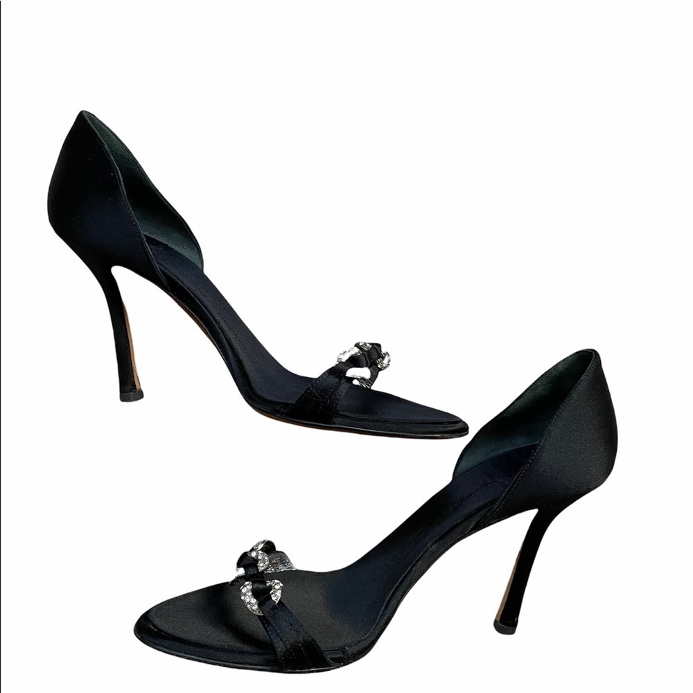 Giuseppe Zanotti Black Satin D'Orsay Sandal with Crystal Accent - Picture 6 of 11
